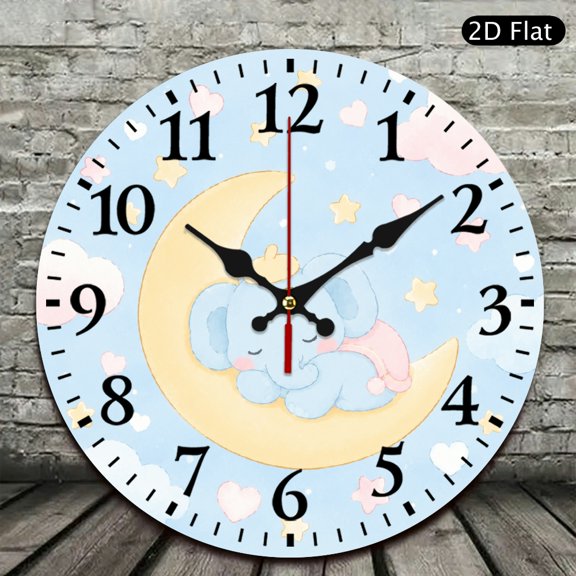 Creowell Elephant Moon Star Pattern No AA Battery Lncluded Silent Mechanical Movement, Battery Operated (AA Not Included) Lobby Corridor Dining Room Bedroom Office Classroom