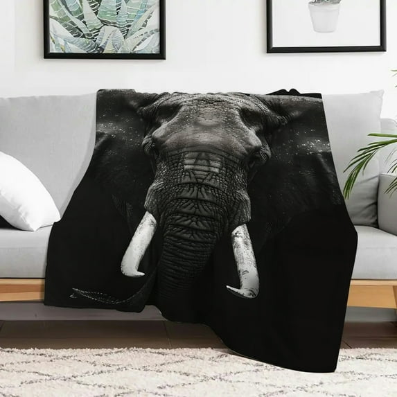 Creowell Elephant Tusks Lightweight Flannel Blanket, Soft and Warm Decorative Gift Blanket for Sofa, Travel, Camping, Bed, Chair, All Season Use 50x60in