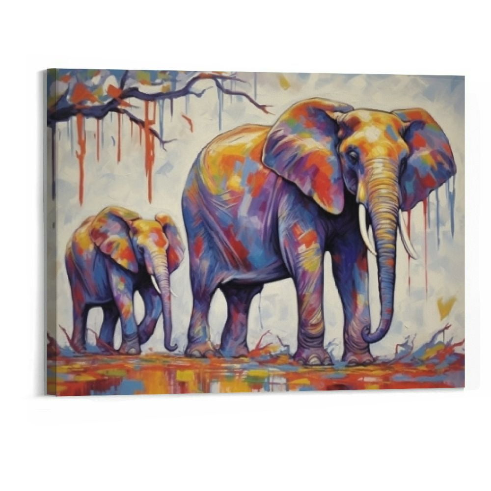 Creowell Elephant Wall Art Canvas Print Baby Elephant Followed the ...
