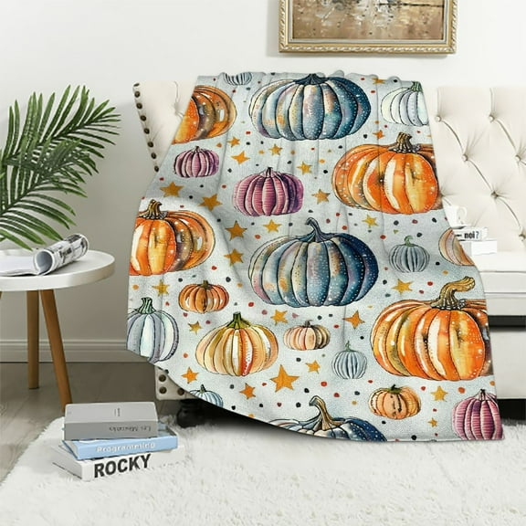 Creowell Fall Blanket Pumpkin Blanket Super Soft Cozy Warm Lightweight Throw for Sofa Couch