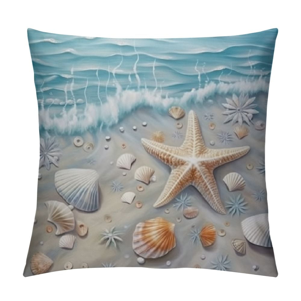 Creowell Fall Decor Beach Shell Starfish Pillow Cushion Covers for Sofa