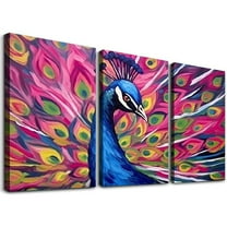 Creowell Fall Decor Blue Peacock Art Modern Canvas Wall Art 3 Piece Set 12x16x3pcs