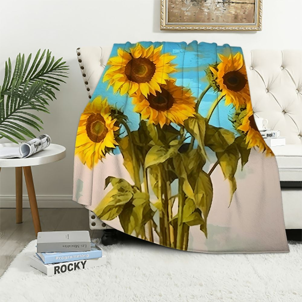Creowell Fall Decor Sunflower Flannel Throw Blanket for Sofa Couch