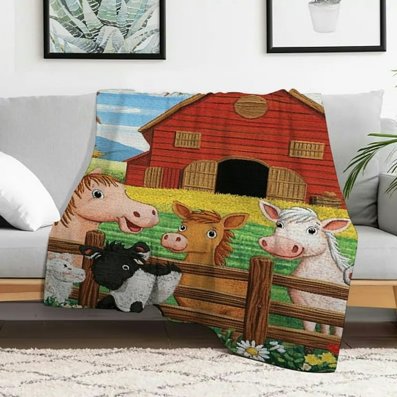Creowell Farm Animals Barn Flannel Blanket Soft Warm Cozy Gift 30x40in