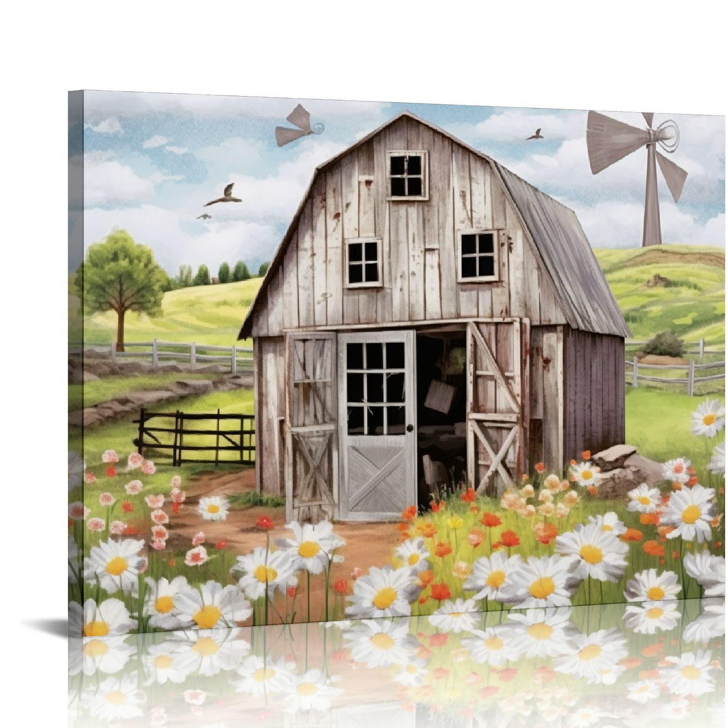 Creowell Farmhouse Barn Wall Art Country Vintage Watercolor Floral and ...