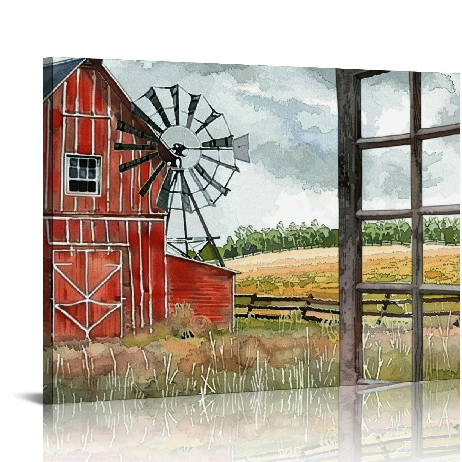 Creowell Farmhouse Canvas Wall Art Rustic Barn and Windmill Wall Art