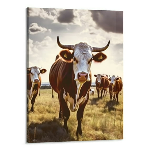 Creowell  Farmhouse Cow Wall Decor Modern Country Highland Cow Pictures for Bathroom, Bedroom Cottage Rustic Art Vintage Posters for Living Room Neutral Cow Decor Stuff Gifts 16x20 Inch