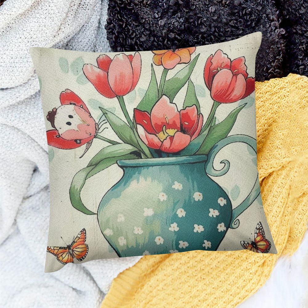 Decor R Covers Creowell Farmhouse Decor Flowers Butterfly Pillow Covers Set Indoor ...