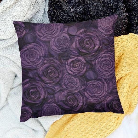 Creowell Farmhouse Decor Purple Floral Throw Pillow Cover 100% Linen 18x18in