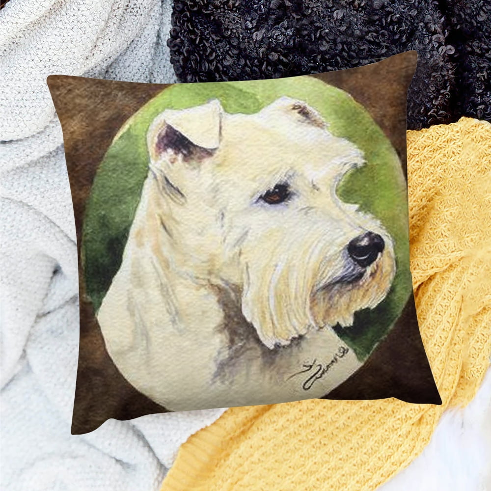 Creowell Farmhouse Decor White Dog Pillow Cover for Sofa Couch 18x18in