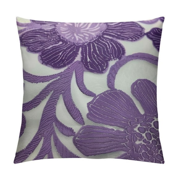 Creowell Farmhouse Floral Leaves Embroidered Decorative Throw Pillow Cover , Boho Tufted Flowers Pattern Cushion Case for Couch Bed Sofa Living Room (Lavender)