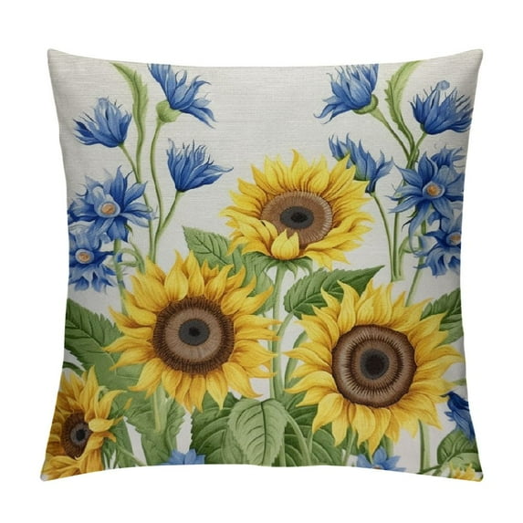 Creowell Farmhouse Floral Pillow Cover, Sunflower Pillow Cover,Yellow Sunflower with Green Leaves Yellow Decorative Summer Throw Pillow Covers,Outdoor Home Decor