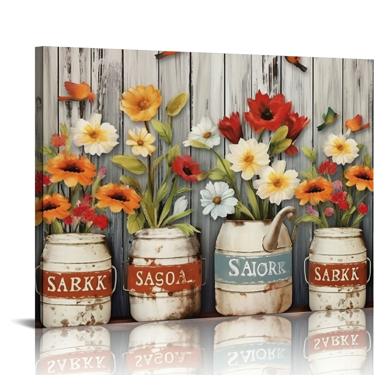 Creowell Farmhouse Flower Bathroom Decor Wall Art Rustic Country Red ...
