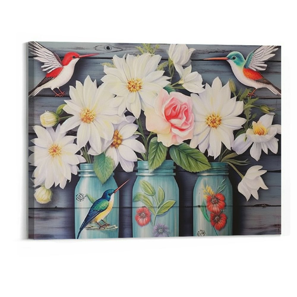 Creowell Farmhouse Flower Hummingbird Bathroom Decor Wall Art Rustic ...
