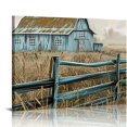 thumbnail image 1 of Creowell  Farmhouse Landscape Wall Art Rustic Teal Barn Windmill Painting Country Wall Decor, Framed Artwork Farm Decor 20x16in, 1 of 6
