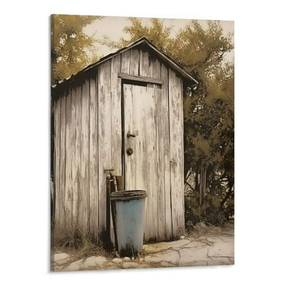 Creowell Farmhouse Outhouse Wall Art Vintage Outhouse Theme Painting Farmhouse Wall Decor Framed Poster Home for Living Room Bedroom Bathroom Decoration - 16x20 Inches