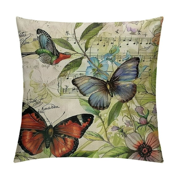 Creowell Farmhouse Pillow Covers Spring Summer Throw Pillow Covers Flower Butterfly Bird Decorative Pillowcases for Sofa Couch Living Room Outdoor