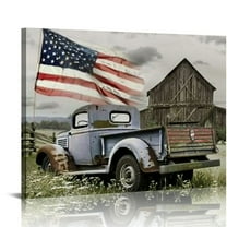 Creowell Farmhouse Wall Art Rustic Old Barn Canvas Painting Print Country Landscape Truck Pictures Wall Decor Framed Artwork Home Decoration for Living Room Kitchen Bathroom 20x16in