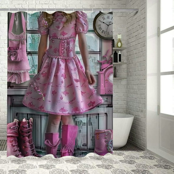 Creowell Fashion Shower Curtain, Theme in Paris Outfits Dress Watch Purse Perfume Parisienne Landmark, Cloth Fabric Bathroom Decor Set with Hooks White