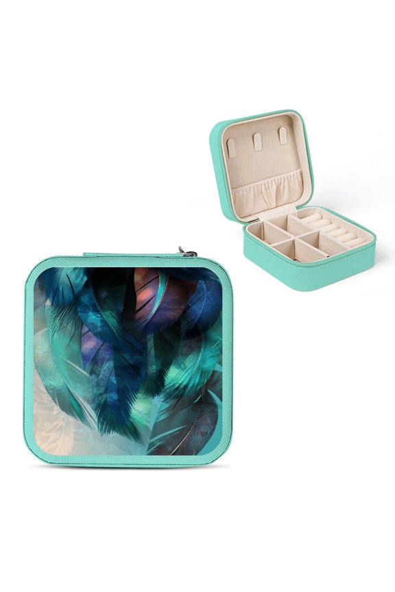 Feather Pattern Digital Art Jewelry Box for Necklaces Rings Green