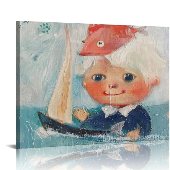 Creowell Fish Sailboat Wall Art Canvas Prints Modern Home Decor 16x12in