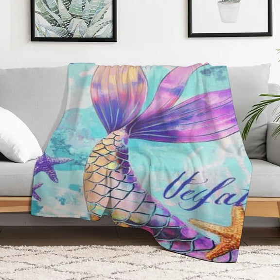 Creowell Fish Starfish Mermaid Tail Flannel Blanket Soft Warm Cozy 30x40in