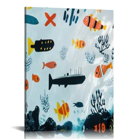 Creowell Fish Submarine Print On Canvas Wall Art Home Decor 16x20in