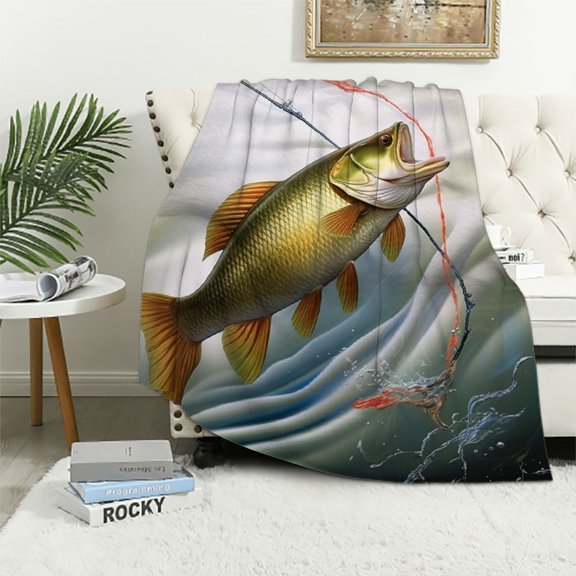 Creowell Fish Underwater Print Throw Blanket for Bed Couch Car, All Seasons Long-Lasting Flannel Material, Kids and Adults 50x60in