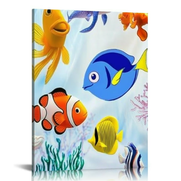 Creowell Fish Wall Decor for Bathroom and Home, Ready to Hang Canvas Print, Ideal for Living Room Bedroom Office, Perfect Gift for Various Occasions 16x20in