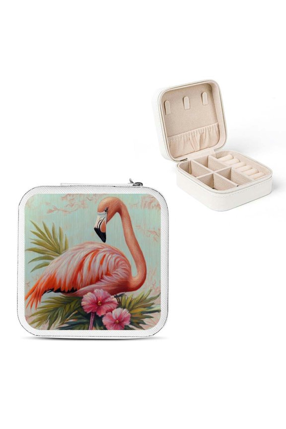 Flamingo Flowers Jewelry Box for Necklaces Rings Earrings White