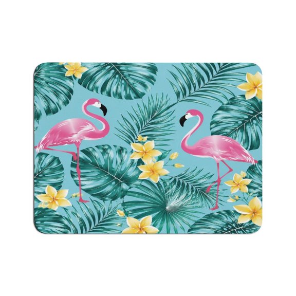 Creowell Flamingo Plumeria Tropical Pattern Mouse Pad, Square Smooth Surface Desk Mat, Stitched Edge for Office, Laptop, Computer, Home,