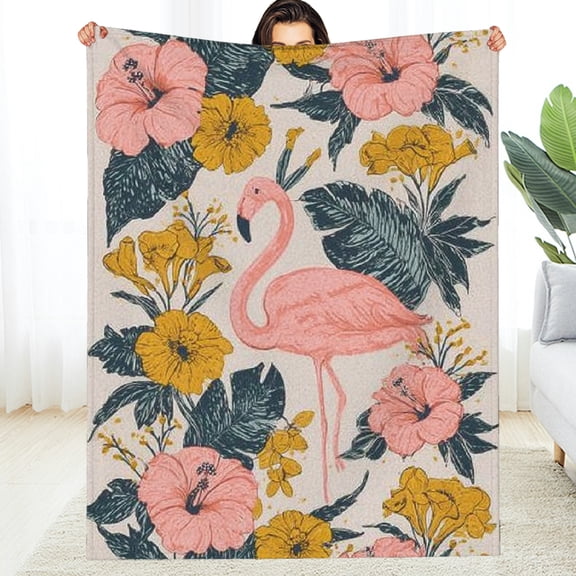 Creowell Flamingo and Tropical Flower Pattern Blanket Throw Blankets for Travel Camping Sofa Living Room Decor, Lightweight Cozy Soft Fuzzy Gifts for Women Adults Kids 50*60in