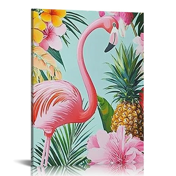 Creowell Flamingos Flowers Pineapple Canvas Wall Art Home Decor 16x20in