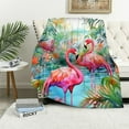 thumbnail image 1 of Creowell Flamingos Palm Trees Tropical Gifts Blanket Super Soft Flannel Blankets for Bed Sofa Decor 60x80in, 1 of 6