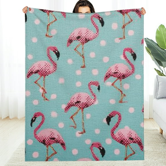 Creowell Flannel Blanket Flamingos Polka Dots Jigsaw Puzzle 3 Sizes 60*80in