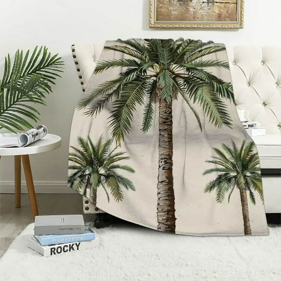 Creowell Flannel Throw Blanket Khaki Tropical Coconut Palm Tree Lightweight Bed Blanket Vertical Soft Warm Blanket All Season Sofa/Couch/Chair for Child Adults 40x50in