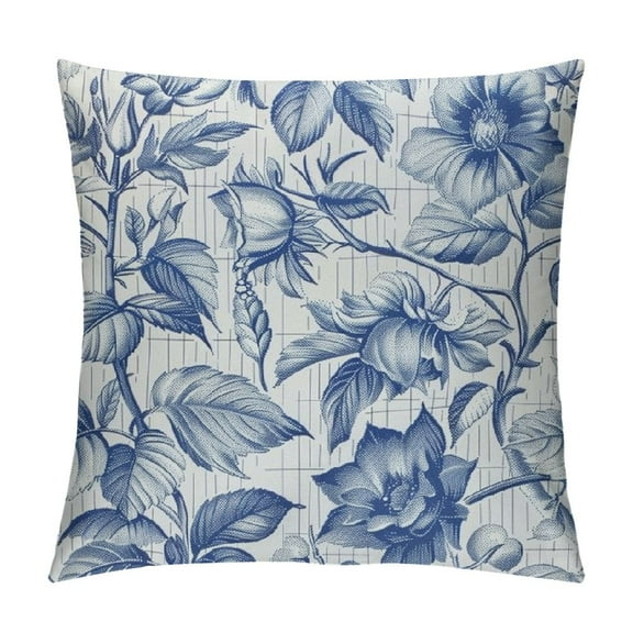 Creowell Floral Blue and White Flower Chinoiserie Throw Pillow Covers French Country Decorative Square Pillow Case Cushion Cover for Couch/Bed/Car