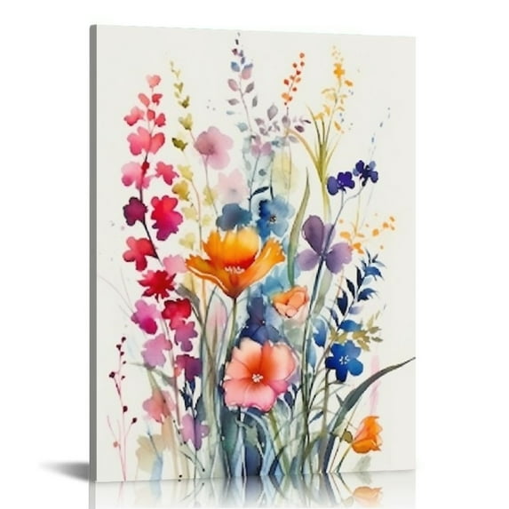 Creowell Floral Botanical Canvas Wall Art,Vintage Blue Yellow Watercolor Flower Poster, Rustic Colorful Wildflower Pictures Print Painting Decor for Living Room Bedroom 16x20 in/12x16 in