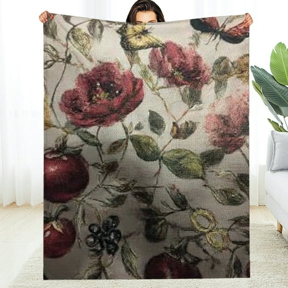 Creowell Floral Butterflies Rococo Flannel Blanket, Soft Reversible, Multi-Purpose Gift Blanket for All Seasons 30*40in