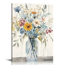 Creowell Floral Canvas Wall Art Prints: Abstract Blossom Flower Bouquet in Glass Bottle Picture Print on Canvas  for Dining Room (16x20 in/12x16 in)