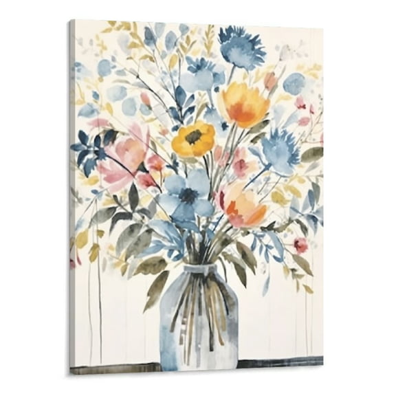 Creowell Floral Canvas Wall Art Prints: Abstract Blossom Flower Bouquet in Glass Bottle Picture Print on Canvas for Dining Room -16x20inch