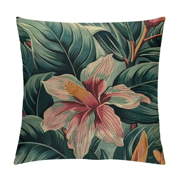 Creowell Floral Decoration Throw Pillow Cushion Covers Tropical Palm Leaves Hibiscus Orchid Bird of Paradise Flower Decorator Funny Pillows for Sofa Fall Home Decor Couch Pillow Case White