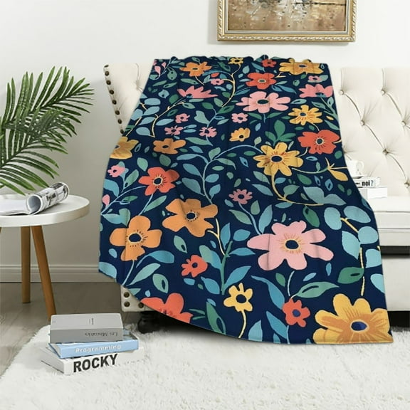 Creowell Floral Flannel ,Throw Blanket for Couch Sofa Bed,Warm Elegant Fuzzy Flannel Blanket for Kid Baby Adults,Soft and Comfy Wrinkle Resistant AP-068