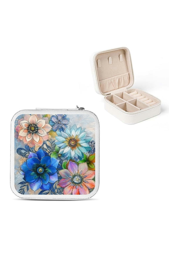 Floral Jewelry Box Compact Travel Case for Necklaces Rings Earrings White