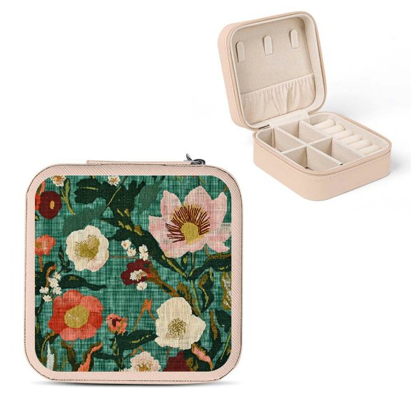 Creowell Floral Pattern PU Leather Jewelry Box for Necklaces Rings Earrings Pink