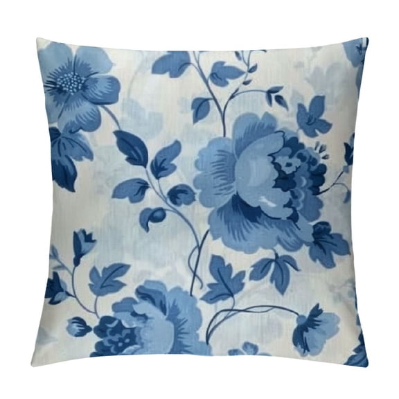 Creowell   Floral Pillow Covers, Floral Shabby Chic Pink Rose Flowers Blue Double Sided Decorative Pillows Cases Throw Pillows Covers White