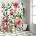 thumbnail image 1 of Creowell  Floral Shower Curtain, Shabby Form Flowers Roses Petals Dots Leaves Buds Spring Season Theme Image, Cloth Fabric Bathroom Decor Set with Hooks, Magenta White, 1 of 7