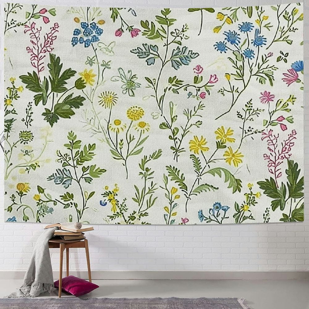 Creowell Floral Tapestry, Vintage Garden Plants Herbs Flowers Botanical ...
