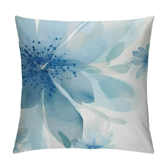 Creowell  Floral Throw Pillow Cushion Cover, Round Pattern of Blue Flower Petals Spring Season Nature Theme Artwork, Decorative Square Pillow Case,  Blue and White