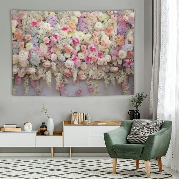 Creowell  Floral Wall Tapestry for Girls, Colorful Pink Yellow Rose Flower Hanging Bedroom, Romantic Spring Aesthetic Beach Blanket College Dorm Home Decor (60x40 Inch) 60x40in